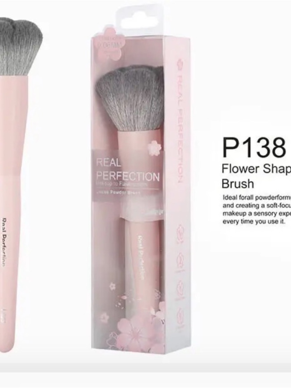 Perfection Pink Handle Gray Bristle Flower Powder Brush